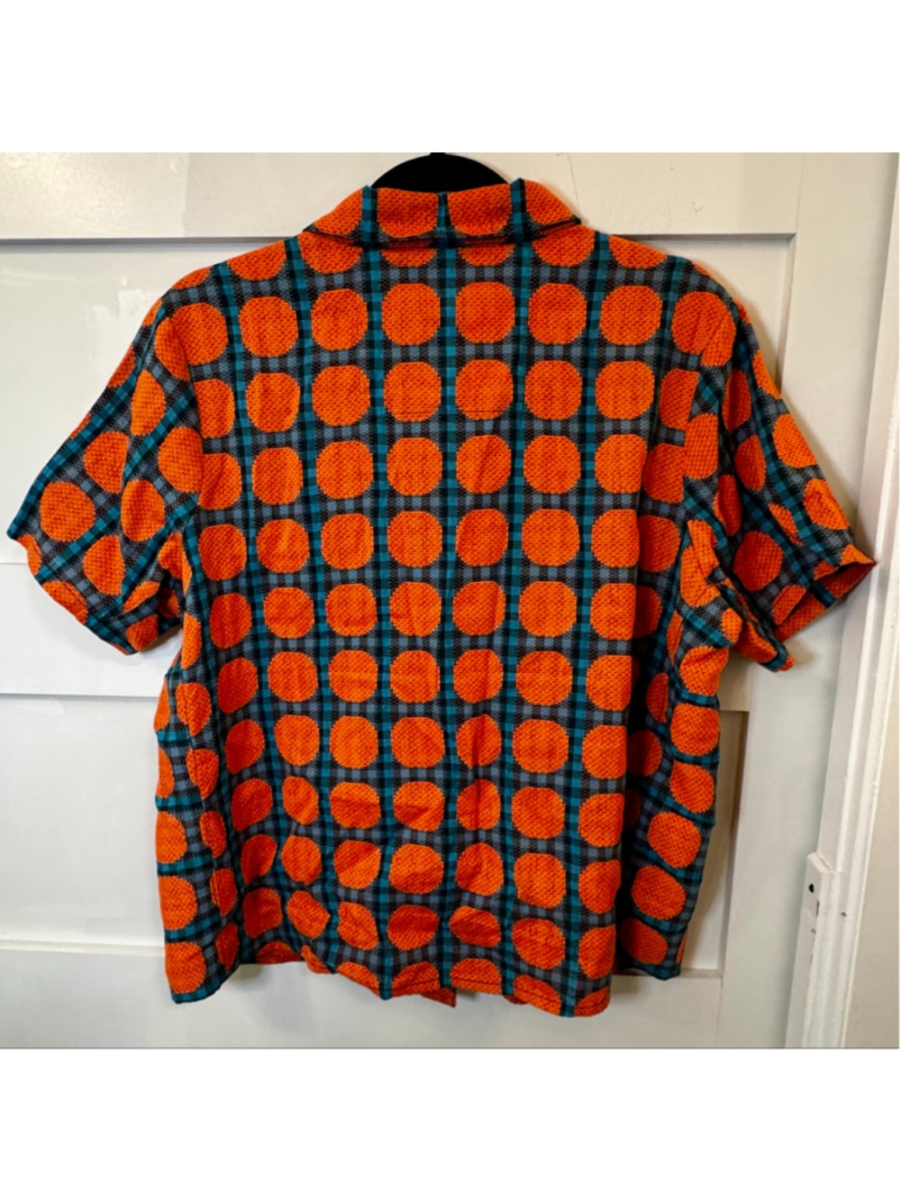 Ace & Jig Womens Medium Organic Cotton Button Front Shirt Orange Blue Polka Dot - Picture 5 of 6